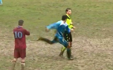 Soccer Player Blindsides Referee With Brutal Kick To The Leg