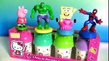 Learn Colors with Play Doh Hello Kitty Using Play-Doh Stampers Peppa Pig, Hulk, SpongeBob, Spiderman