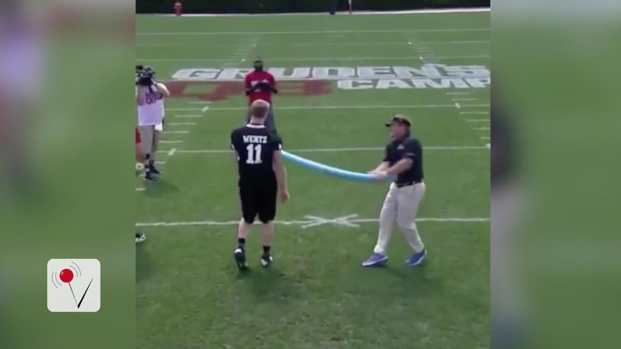 Jon Gruden Slaps Quarterback with Pool Noodles