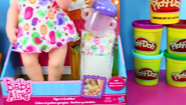 Baby Alive Sips n Cuddles Newborn Baby Doll Gets Play Doh Hair & Sticker Bottle DisneyCar