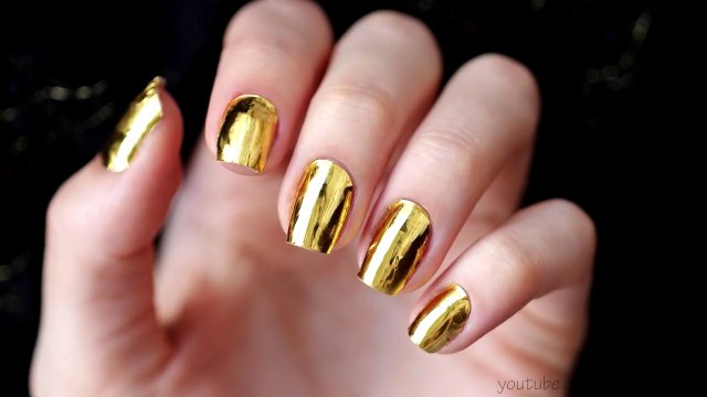 Золотой маникюр. Зеркальные ногти с термофольгой на гель-лаке - Gold Foil Nail Art