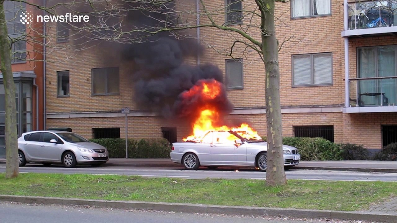 Lucky escape for driver as car bursts into flames in High Wycombe, UK
