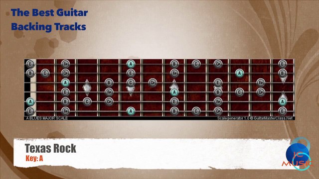 Texas Blues-Rock in A Guitar Backing Track with scale map