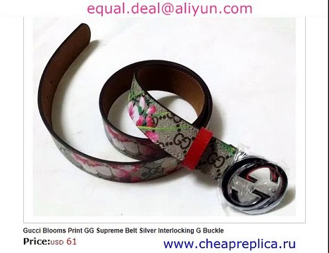 Gucci Blooms Print GG Supreme Belt Silver Interlocking G Buckle for Sale