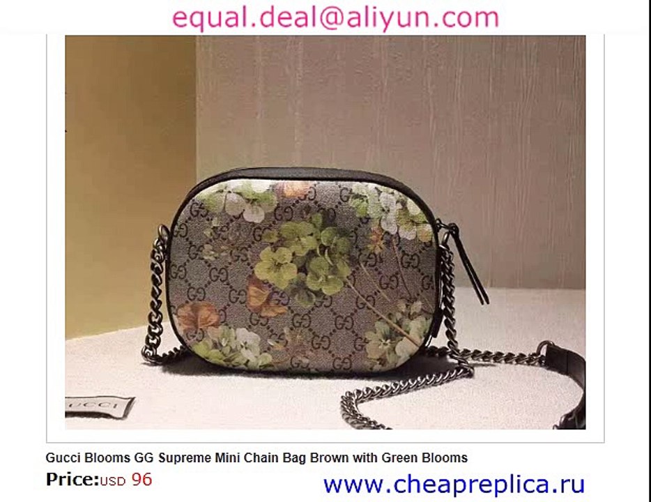 Gucci Blooms GG Supreme Mini Chain Bag Brown with Green Blooms for Sale