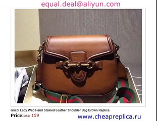Gucci Lady Web Hand Stained Leather Shoulder Bag Brown for Sale