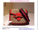 Gucci Lady Web GG Canvas Shoulder Bag with Hibiscus Red Leather Replica