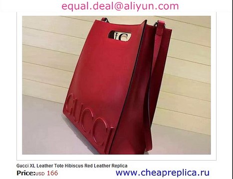 Gucci XL Leather Tote Hibiscus Red Leather Replica for Sale