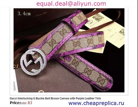 Gucci Interlocking G Buckle Belt Brown Canvas with Purple Leather Trim Replica for Sale