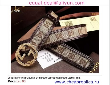 Gucci Interlocking G Buckle Belt Brown Canvas with Brown Leather Trim Replica for Sale