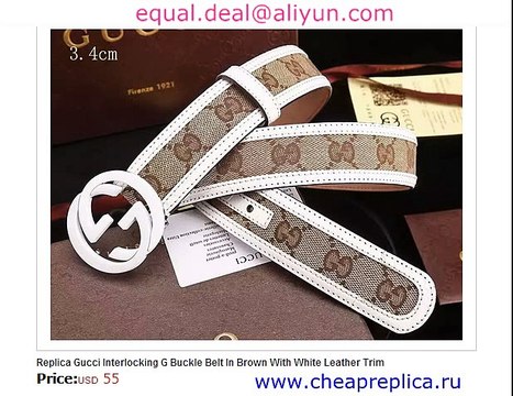 Replica Gucci Interlocking G Buckle Belt In Brown With White Leather Trim for Sale