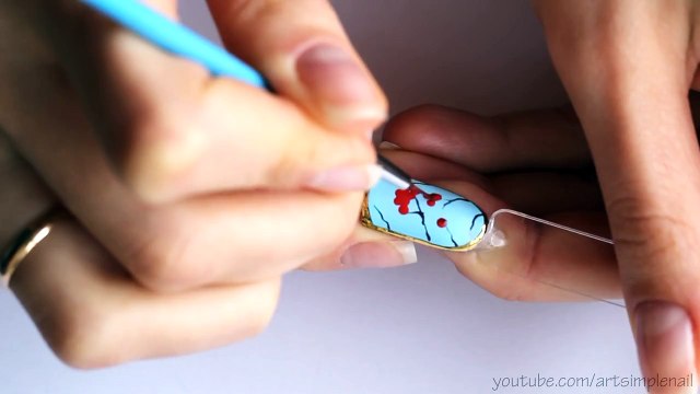 Зимний маникюр Калина. Новогодний дизайн гель лаком. Художественная роспись ногтей. Литье