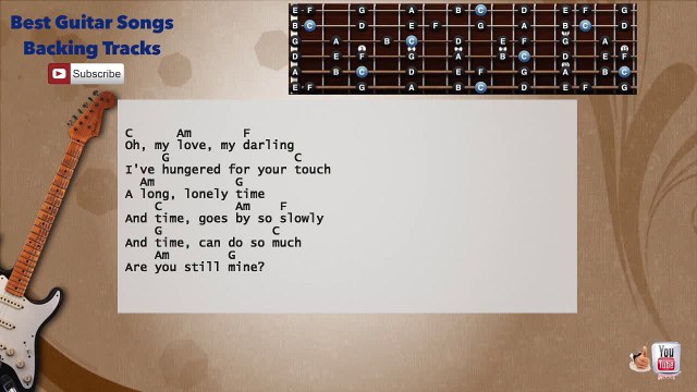 Unchained Melody - Righteous Brothers Guitar Backing Track with scale, chords and lyrics