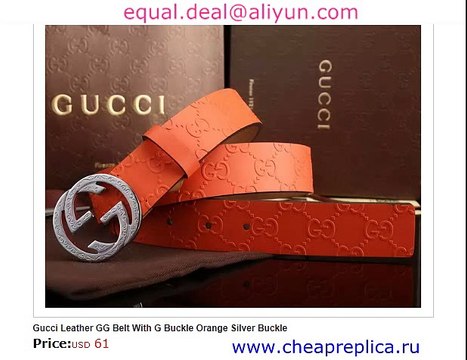 Gucci Leather GG Belt With G Buckle Orange Silver Buckle Sale