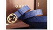 Gucci Interlocking G Buckle Belt Blue Leather Gold Buckle for Sale