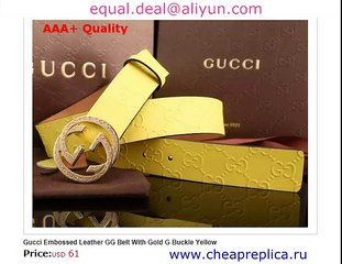 Gucci Embossed Leather GG Belt With Gold G Buckle Yellow for Sale