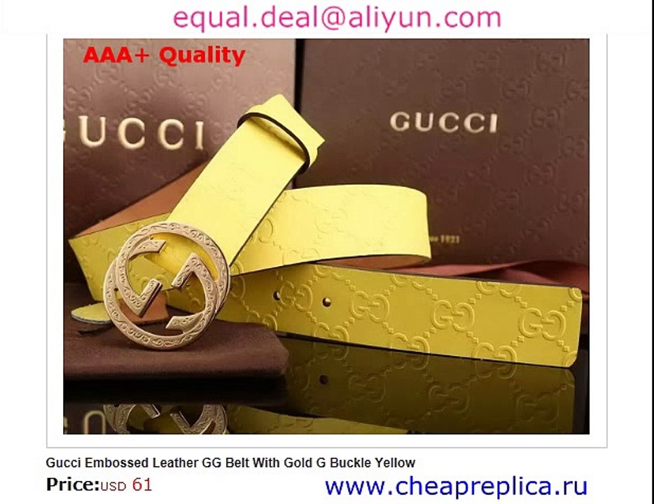 Gucci Embossed Leather GG Belt With Gold G Buckle Yellow for Sale