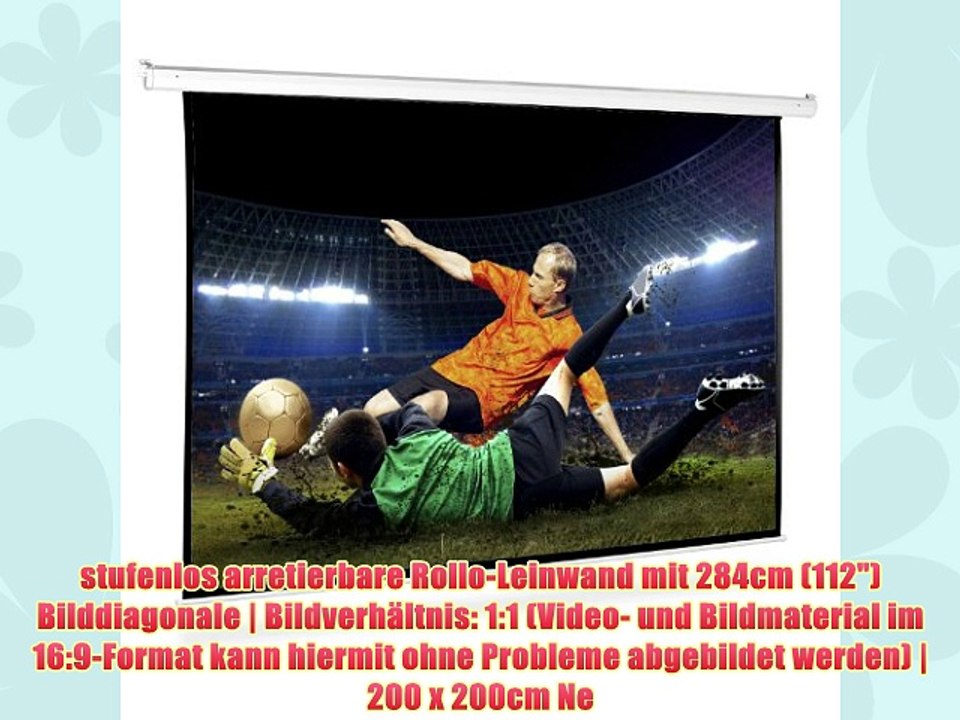 Frontstage 200 x 200cm Rollo Leinwand Gro?e 282cm (112 Zoll) Diagonale Heimkino FullHD Projektor
