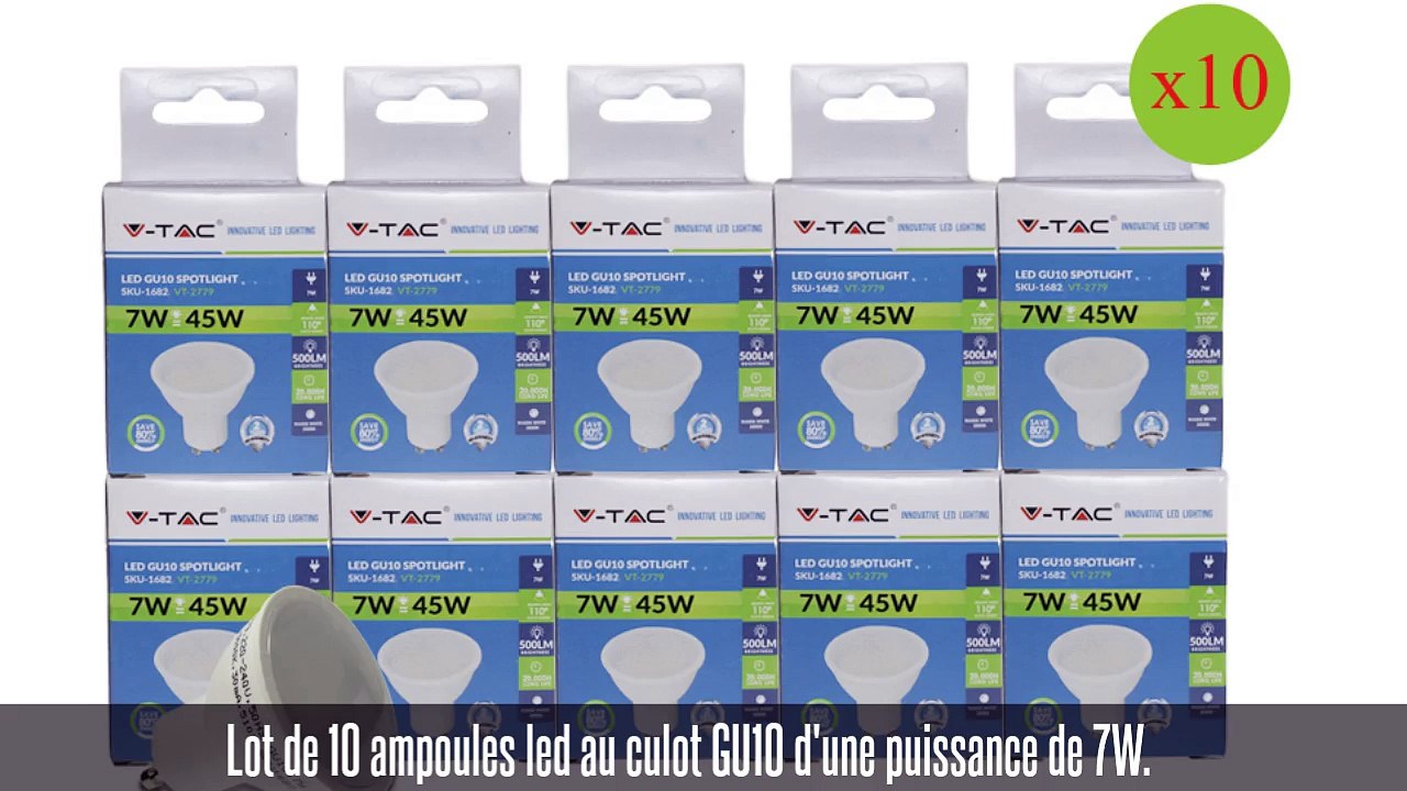 Pack 10 ampoules led, GU10, 7W, 500 lm, 110°, blanc chaud
