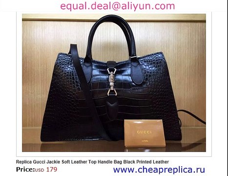 Gucci Jackie Soft Leather Top Handle Bag ReBlack Printed Leather Replica