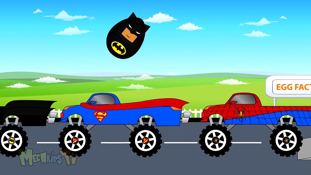 Surpise Eggs Toys For Kids - Batman Superman Hulk Spiderman And Their Monster Trucks