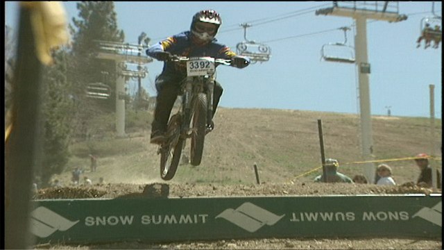 Mountain Biking at Big Bear, California. Biking down a ski run. Nice.