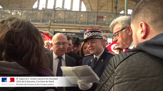 Archive - Résultats 2015 de la Douane : M. Sapin et C. Eckert rencontrent les agents en Gare du Nord