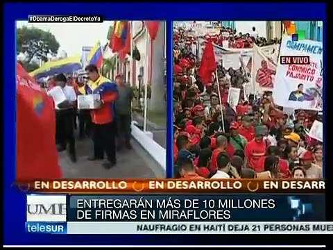 Venezuela : recibe Nicolás Maduro 10 millones de firmas contra decreto imperial con Evo Morales