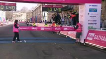 Robert Mbithi marathon runner takes a tumble at the crossing line