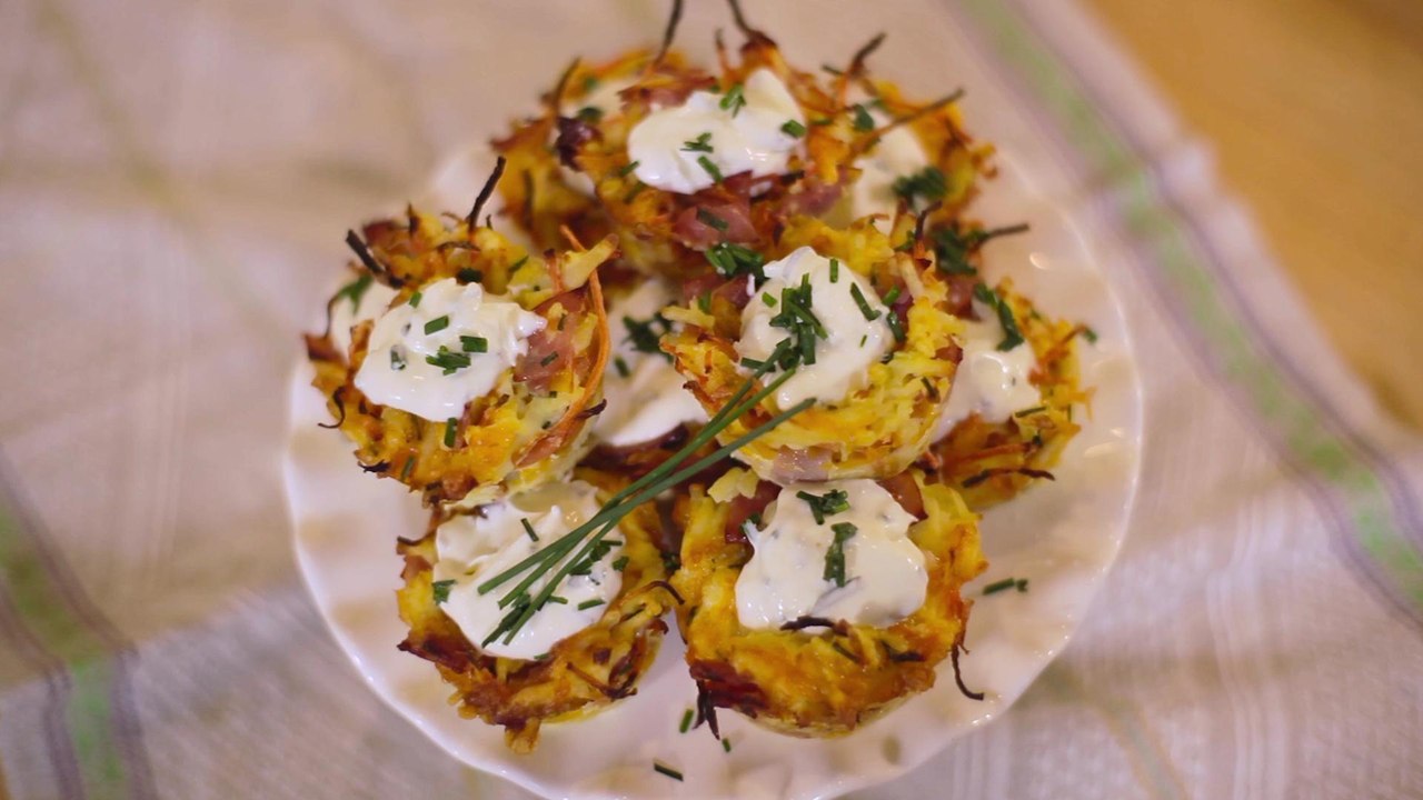Savory Potato 'Nests' with Honey Glazed Ham