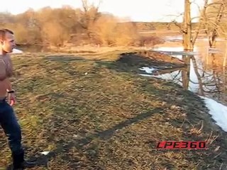 Shirtless Man Ice Lake Jump Attempts