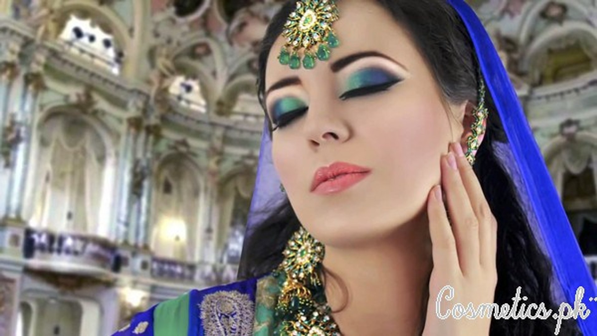 Latest-Pakistani-Bridal-Eye-Makeup  2016 - Green and Blue Smokey Eye Makeup Tutorial - Asian _ India