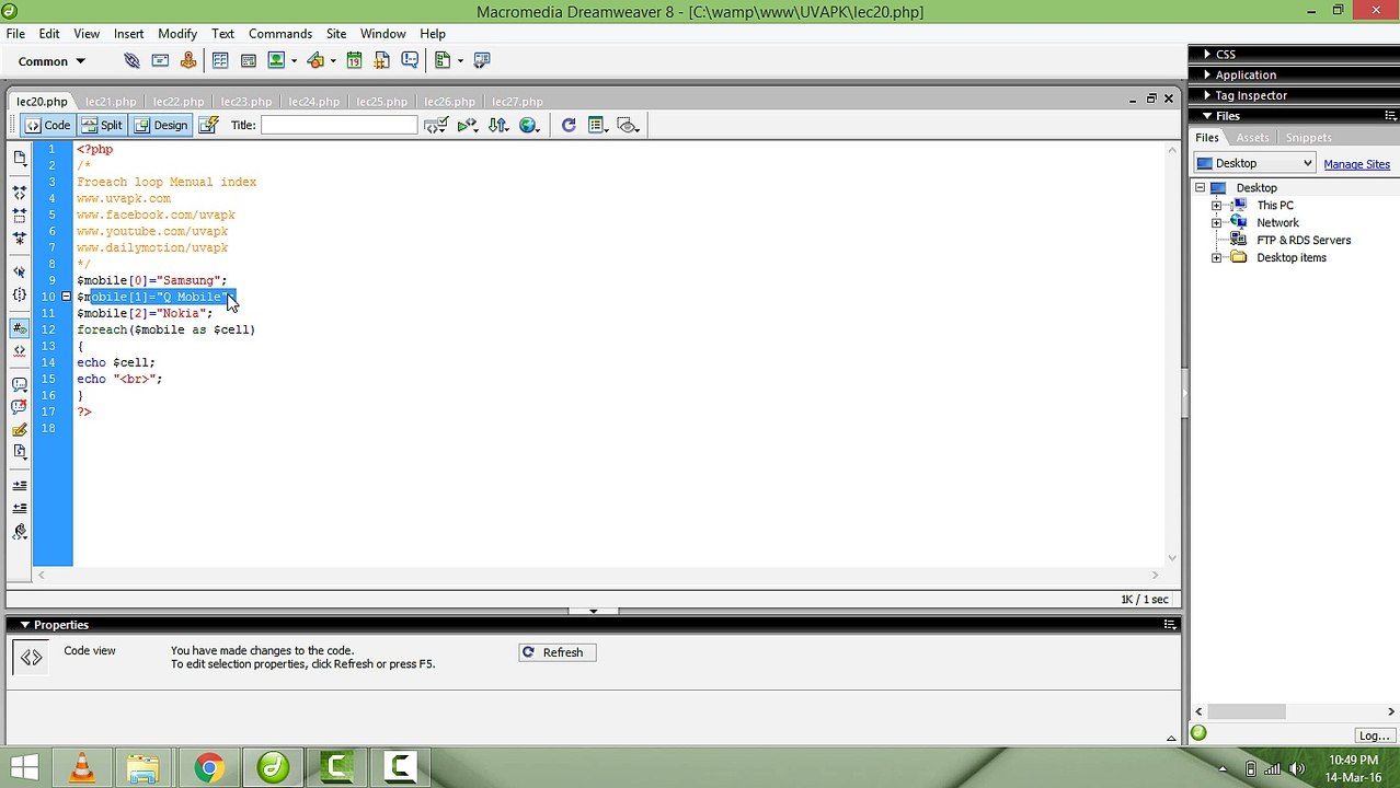 Lecture 20 array foreach menual in PHP basic in hindi urdu
