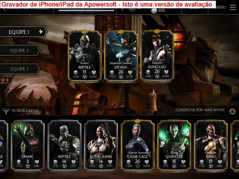 MORTAL KOMBAT X IPAD - Guerra de facções MODO NORMAL-TIME REPTILE KRAKEN, KITANA IMPERATRIZ SOMBRIA E KUNG LAO ESPECTRO