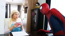 Spiderman & Frozen Elsa vs Maleficent! Elsa Drinks a Poisoned Tea! Superhero Fun in Real Life :)