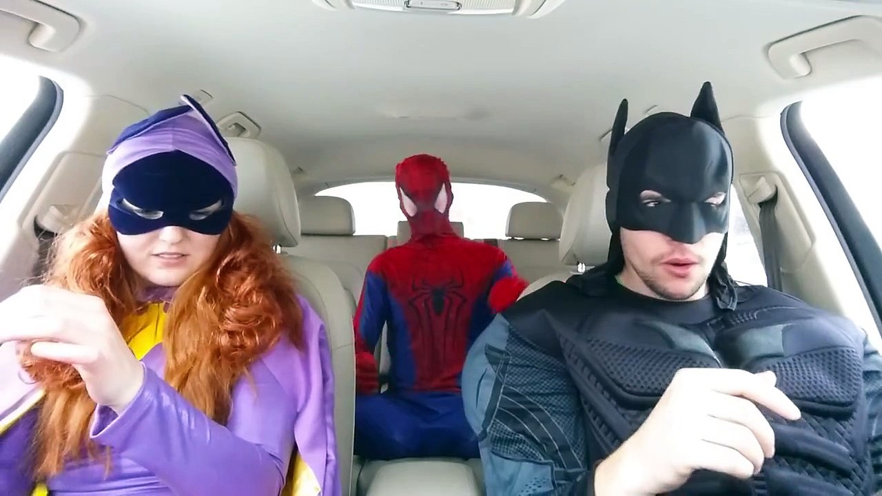 Batman & Batgirl & Spiderman Dancing in the Car! Superhero Fun Movie in Real Life!