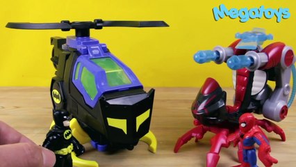 Batman & Spiderman spider man have a chopper race with venom & iron man batcopter new imaginext toys
