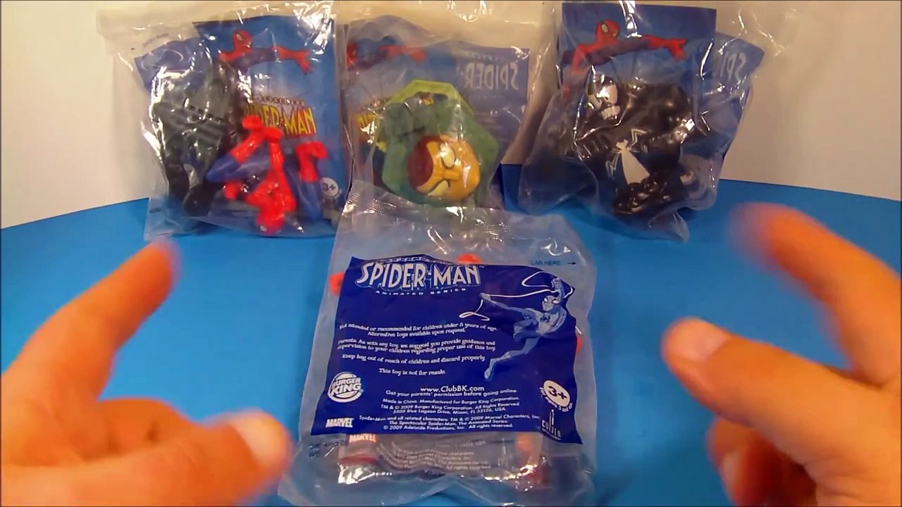 2009 THE SPECTACULAR SPIDER-MAN ANIMATED SERIES SET OF 4 BURGER KING KIDS MEAL TOYS VIDEO REVIEW