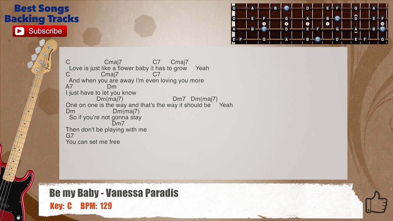 Be my Baby - Vanessa Paradis Bass Backing Track with scale, chords and lyrics
