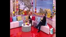 Sexy blond on Greek TV Miniskirt stockings and high heels 22/01/2016