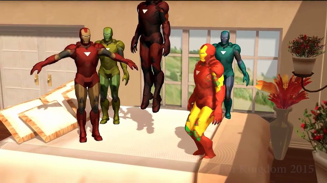 Five Little Monkeys Jumping on the Bed Childrens English Nursery Rhyme with Iron Man.