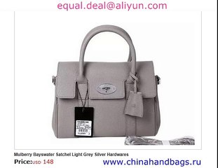 Mulberry Bayswater Satchel Light Grey Leather Replica for Sale