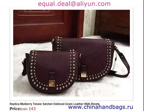Mulberry Tessie Satchel Oxblood Grain Leather With Rivets Replica for Sale