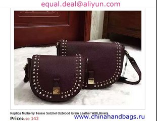 Mulberry Tessie Satchel Oxblood Grain Leather With Rivets Replica for Sale