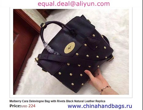 Mulberry Cara Delevingne Bag with Rivets Black Real Leather Replica for Sale