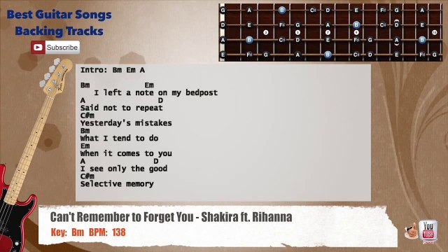 Can't Remember to Forget You - Shakira ft. Rihanna Bass Backing Track with scale, chords and lyrics
