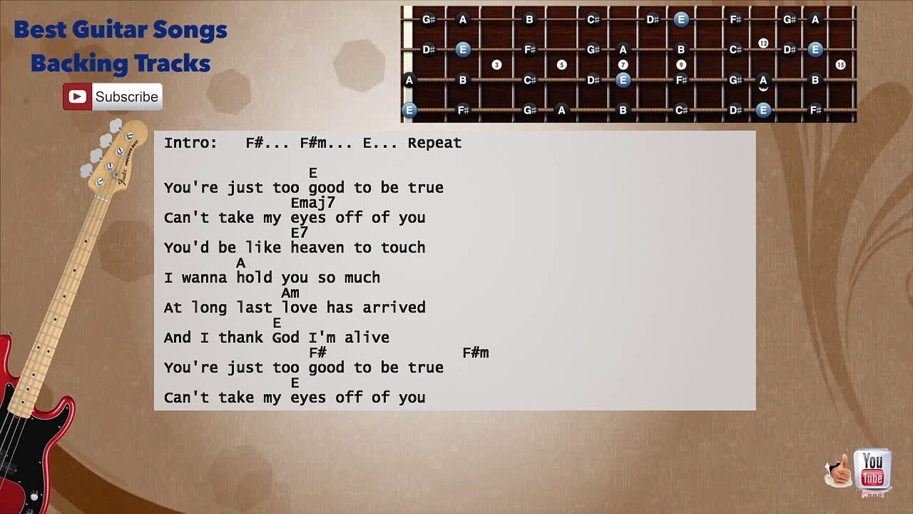 Can't Take My Eyes Off You - Frankie Valli Bass Backing Track with scale, chords and lyrics