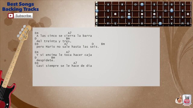 Cruz de Navajas (Version Salsa) Mecano _ Celia Cruz Bass Backing Track with scale, chords and lyrics