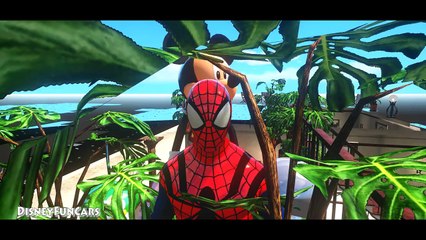 Spiderman cartoon cars for kids fun w/ Mickey Mouse Angry birds + McQueen Lightning