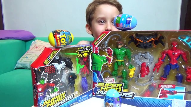 Marvel Superhero Mashers Spiderman vs Doc Octopus Vs Venom Ovos surpresas Peppa Pig Frozen Toys